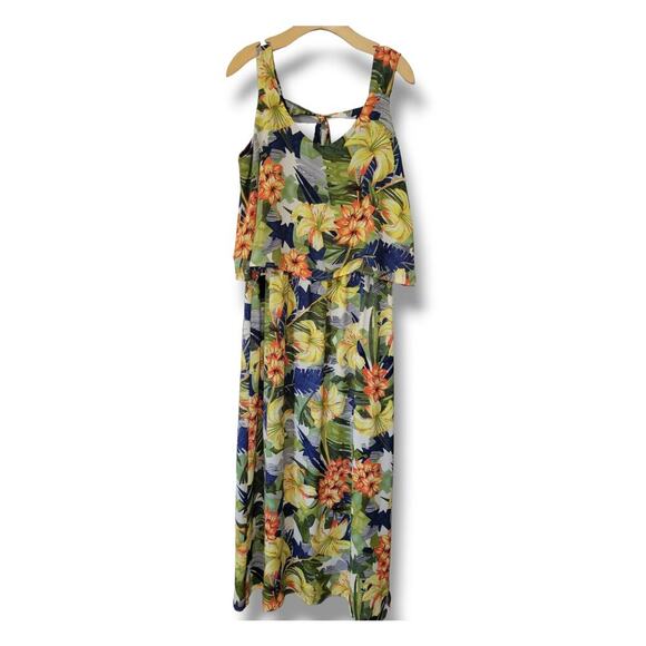 NY Collection women's tropical Palm Buriram Tie Back Popover Maxi Dress - large - Picture 1 of 9